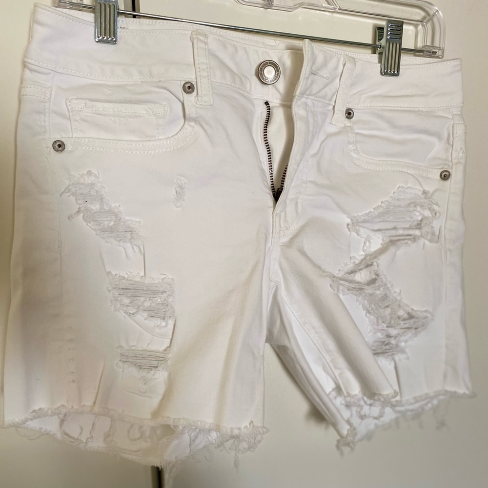 American eagle distressed midi jean shorts